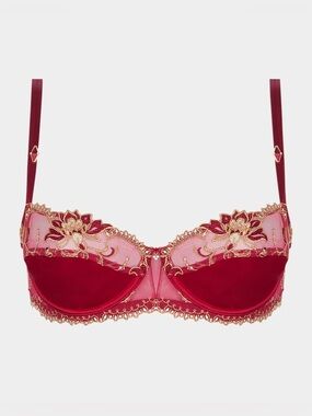 Lise Charmel NWT Red Gold Lingerie Embroidered Lace Demi Bra - 32D